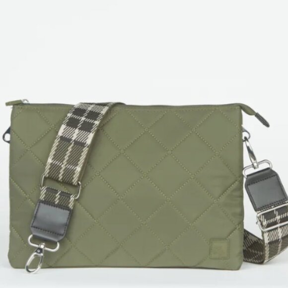 NWT- IHKWIP- TRIO TRAPEZE CROSSBODY WITH PLAID STRAP- Military Olive - Picture 1 of 4